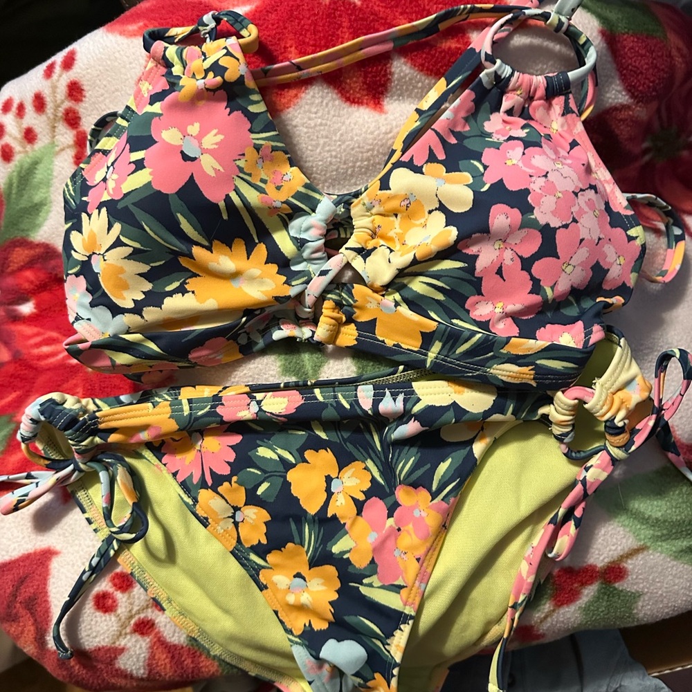 Adore Me Floral Bikini - Navy, Pink, Yellow